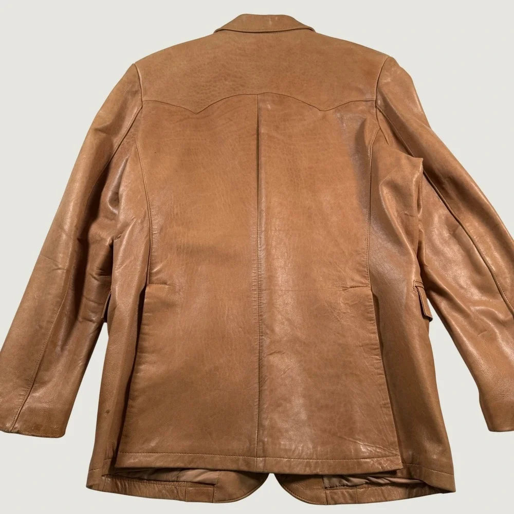 Vintage Americana Leather Tan Western Blazer Jacket Mens 44 California Design